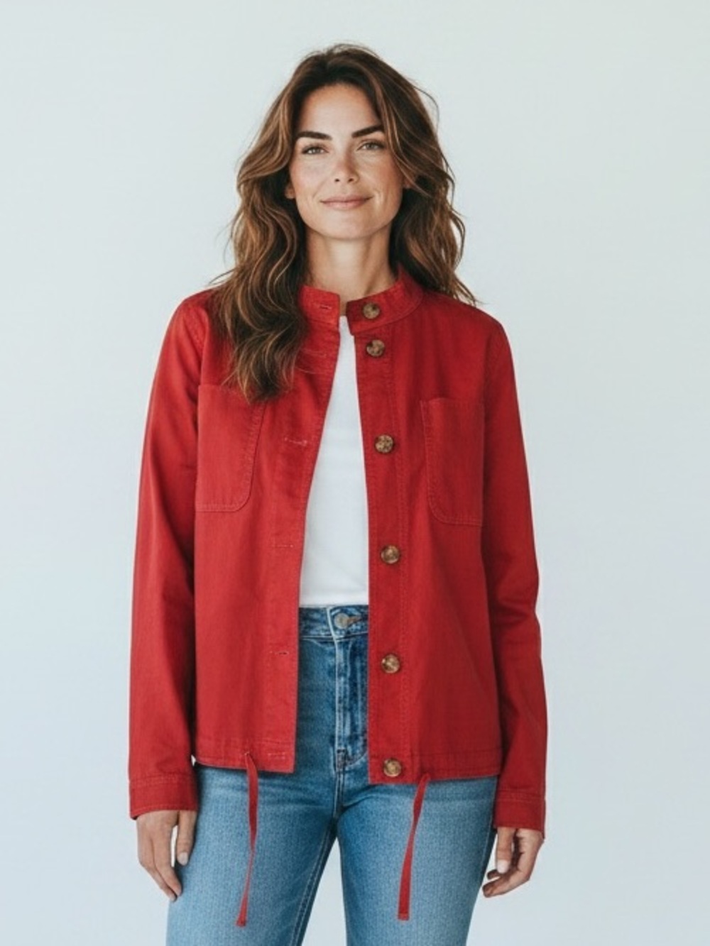 Talbots 100% Cotton Red-Orange Women's Utility Button-Up Jacket, Medium